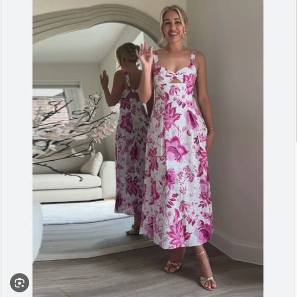 Zara Printed Openwork Embroidered Long Dress Blogger Fav White Pink Size XS - Picture 5 of 10